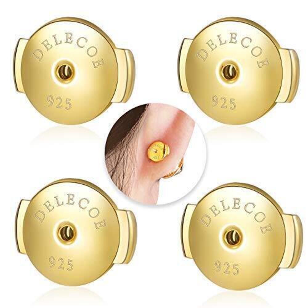 9953 2-Pairs 925 Sterling Silver Earring Backs, 18K Gold Plated Secure